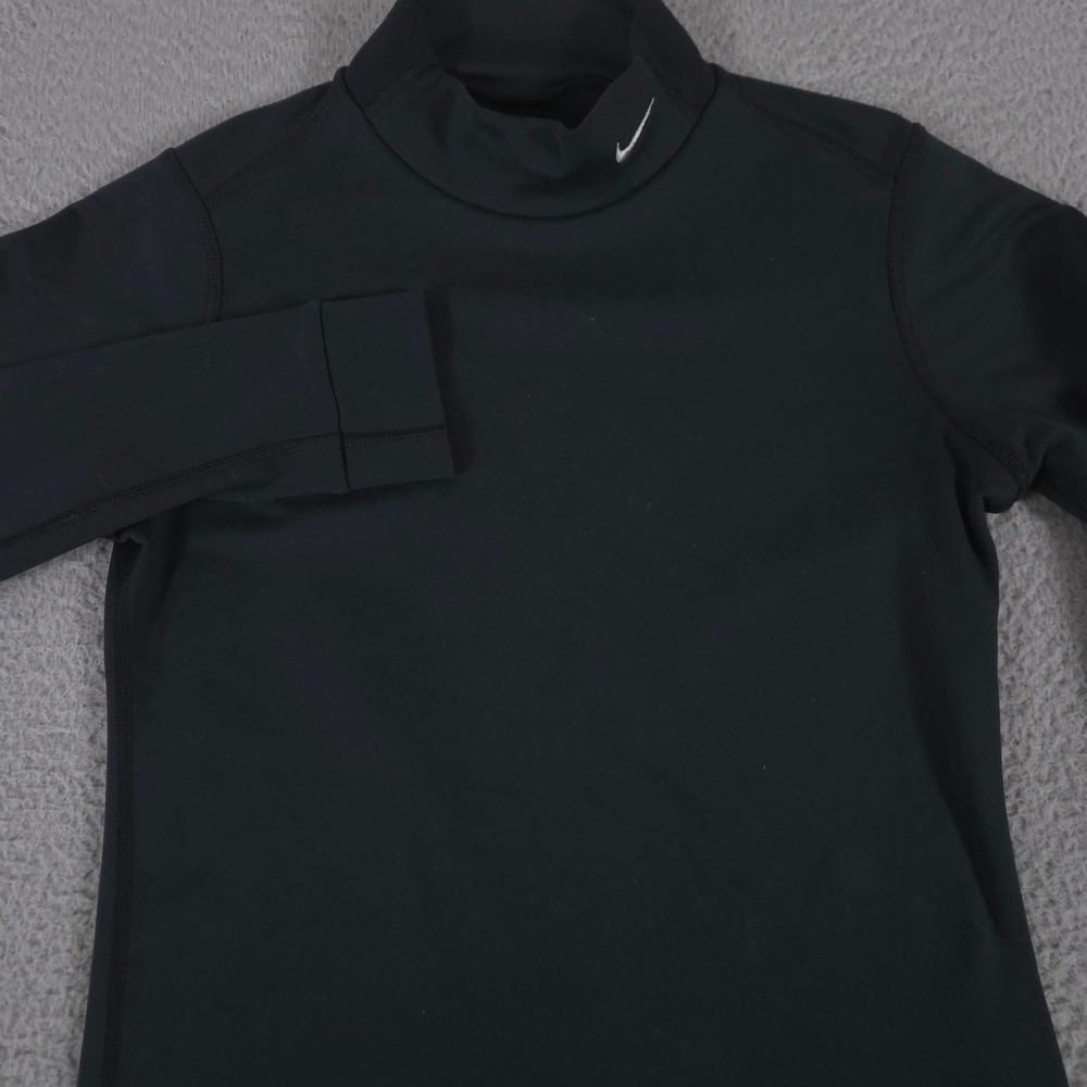 Nike Shirt Women Medium Black Thermal Mock Neck Fleece Lined‎ Long Sleeve Top
